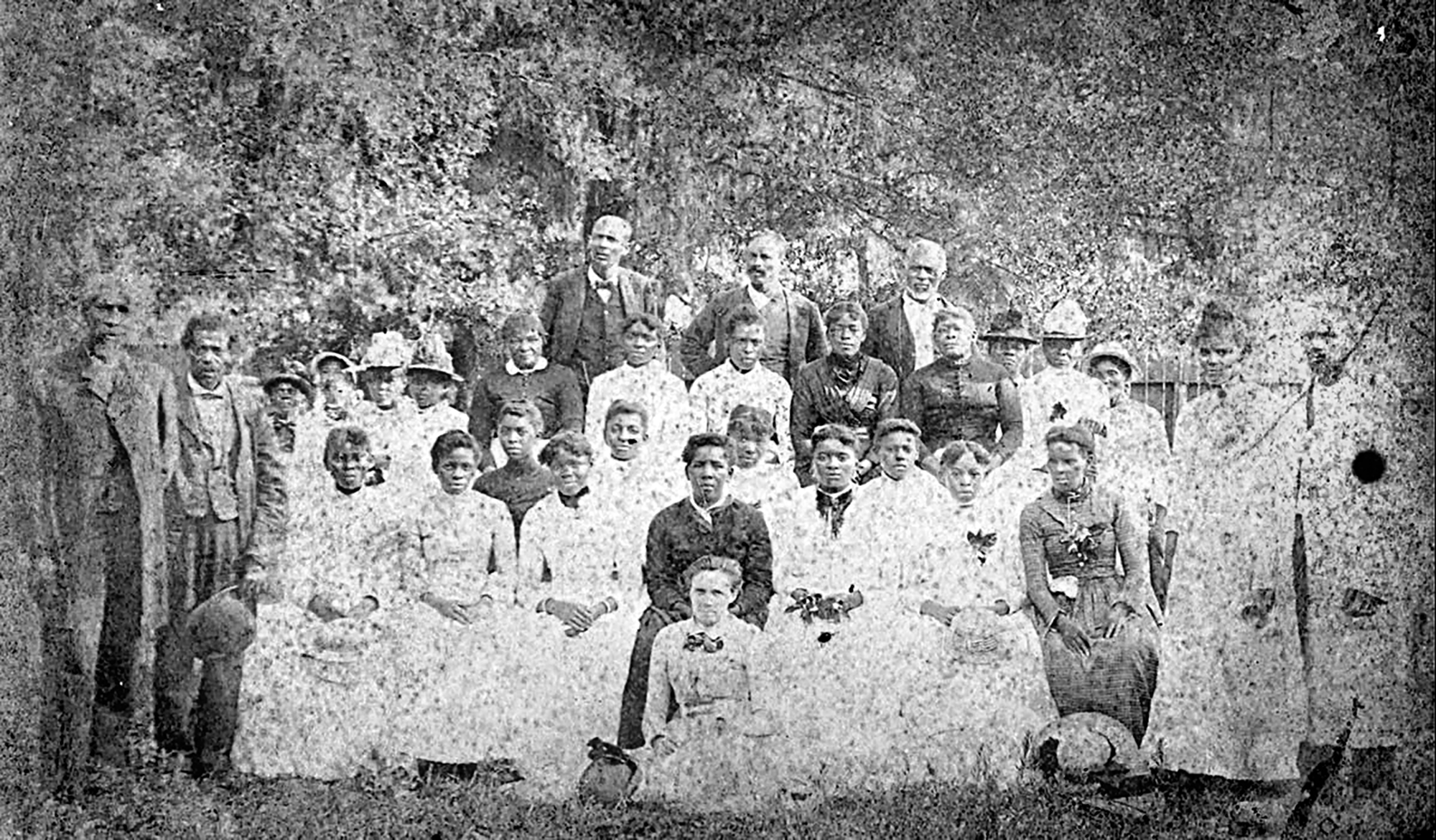  A group photograph of 31 people at a Juneteenth Celebration in Emancipation Park in Houston's Fourth Ward in 1880.